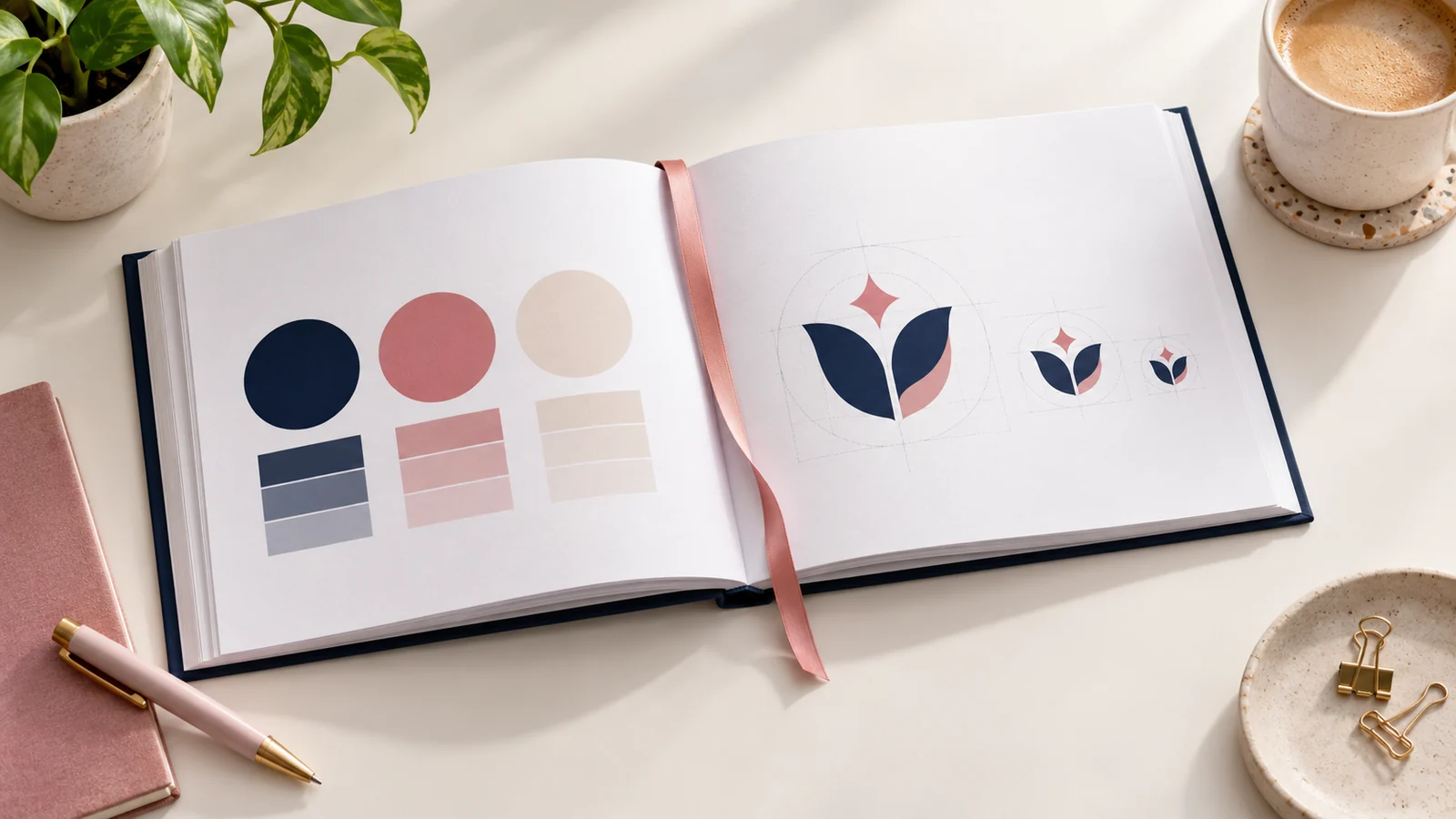 A compact brand guide with colour swatches and logo variations.