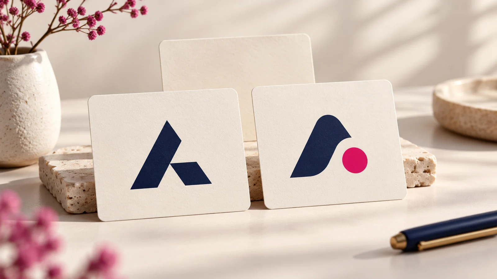 Two related abstract identity marks showing a careful brand refresh.
