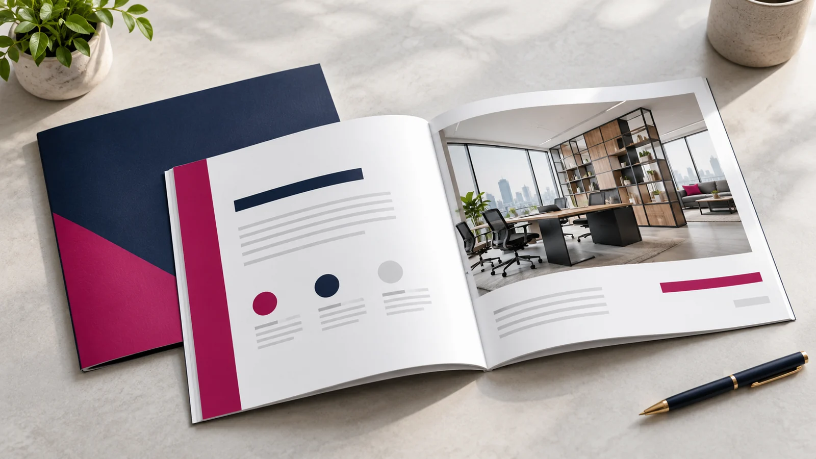 A company profile booklet with an orderly page layout.
