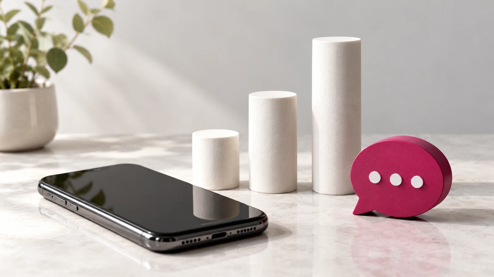 A phone, simple measurement columns and an enquiry token.