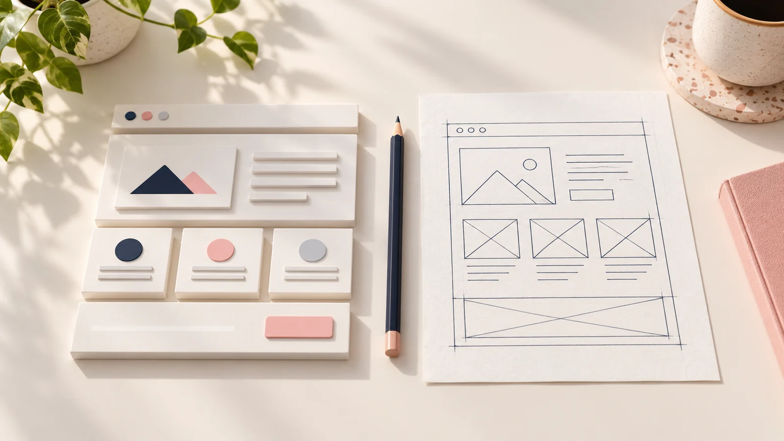 Modular website blocks beside a custom page blueprint.